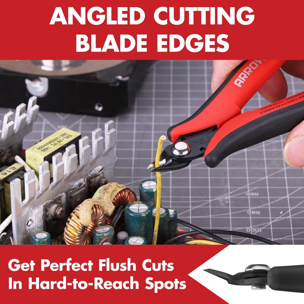 ARROW Micro Wire Cutters, 5" Precision Flush Cutters with Streamlined Red