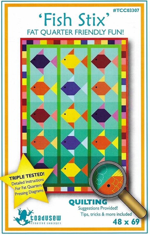 New Pieced Quilt Pattern FISH STIX 48"x69" Toadusew