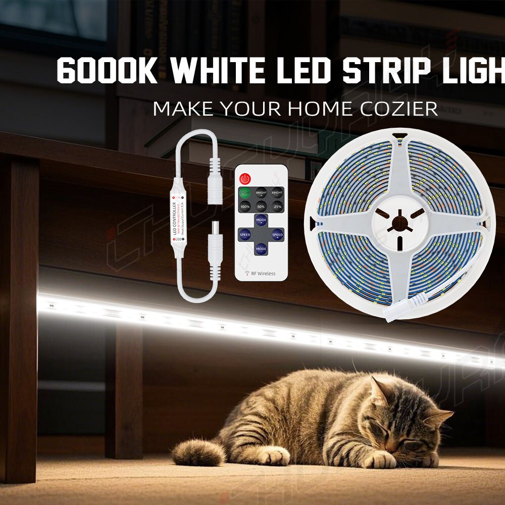 12V 5M LED Strip Light, with Remote Control, For Bedroom Kitchen Ceiling