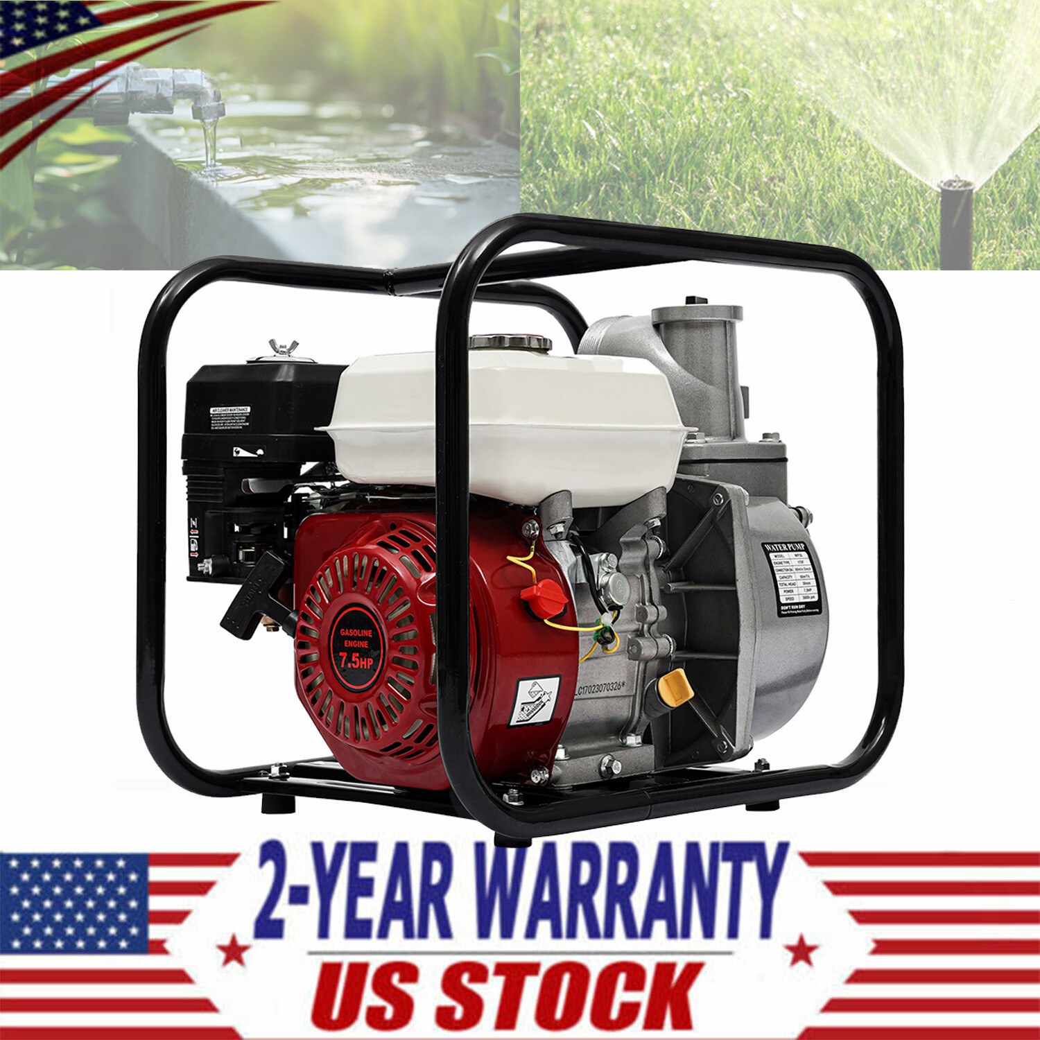 4 Stroke 7.5HP Gasoline Water Pump 3" Portable Gas-Powered Semi-Trash Water Pump