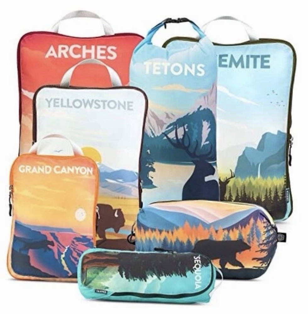 7 Piece National Parks Packing Cube Set Tripped
