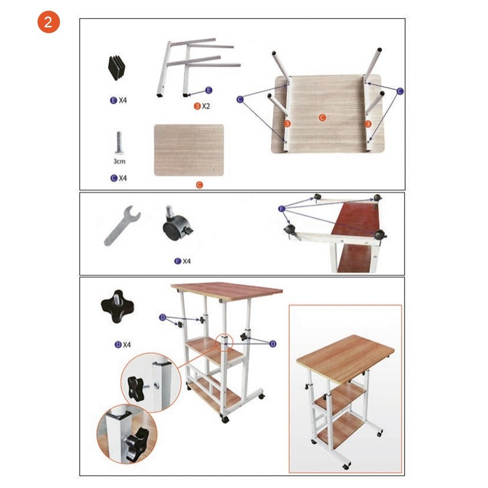 Rolling Laptop Desk Office Computer Table Stand Up Workstation Adjustable Height