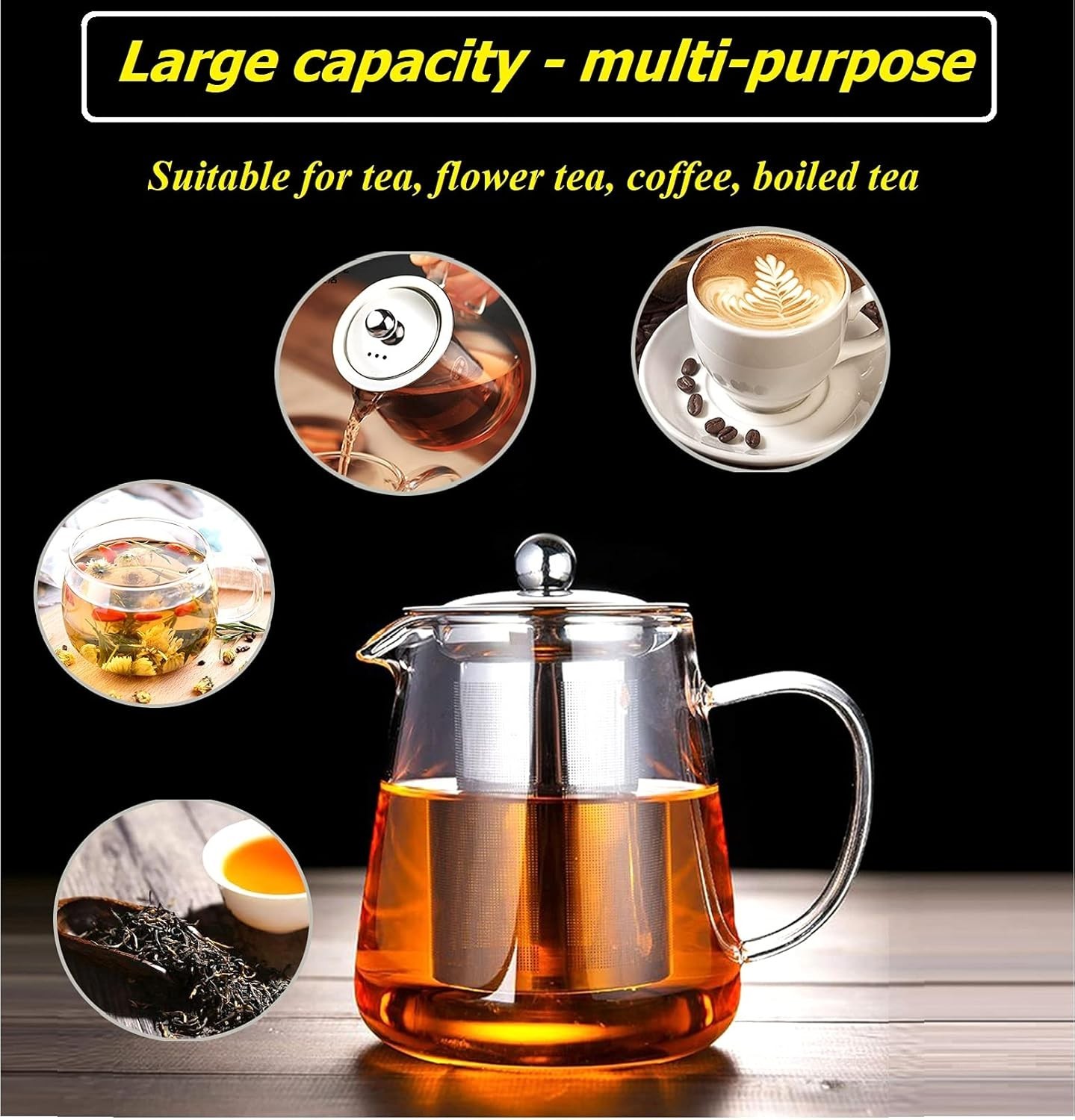 Glass Teapot with Removable Infuser, Stovetop Safe Tea Kettle, Tea Diffuser