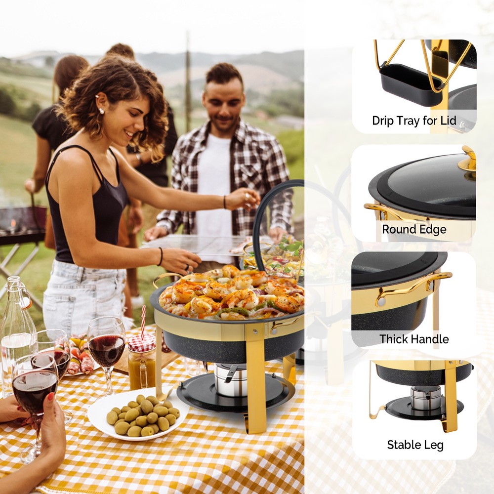 4-Pack 5QT Chafing Dish Set, Maifanite Stone Coated Buffet Warmers Stackable