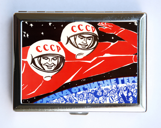 Soviet propaganda Cigarette Case Wallet Business Card Holder outer space sci-fi