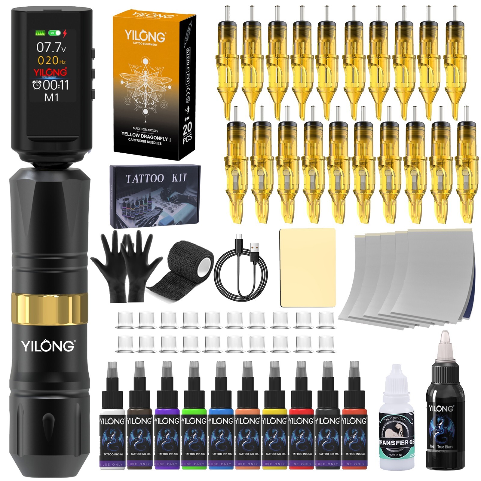 Tattoo Kit Complete Tattoo Gun Pen Machine with Led Power Supply Ink Needles