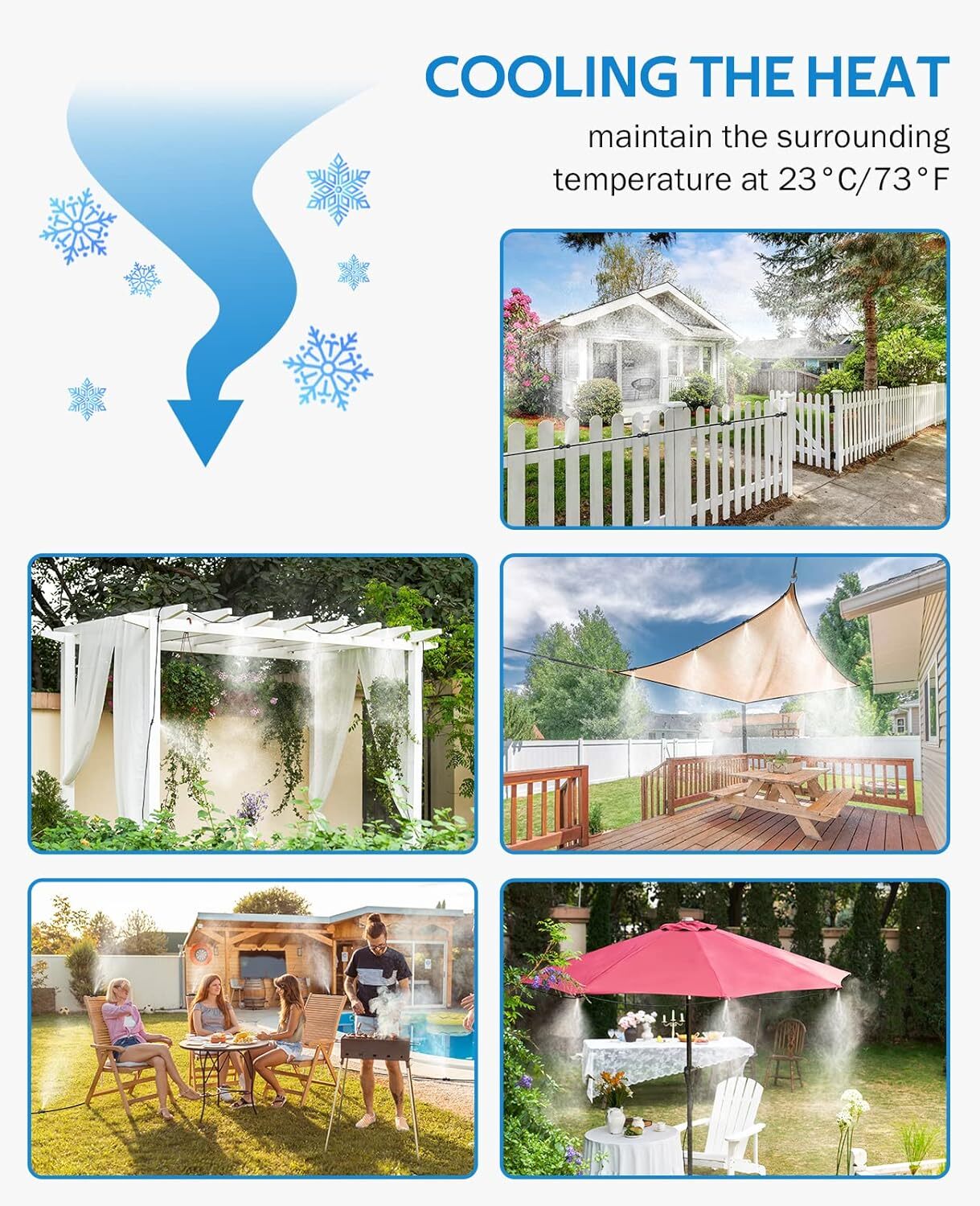 Misting Cooling System 26FTMisting Lin + 7 Brass Mist Nozzles + Brass Adapter