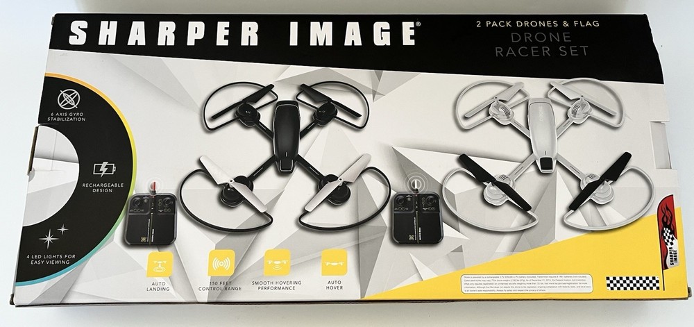 Sharper Image Dual 2 Pack Drones & Flag Racer Drone Set with Remote Control