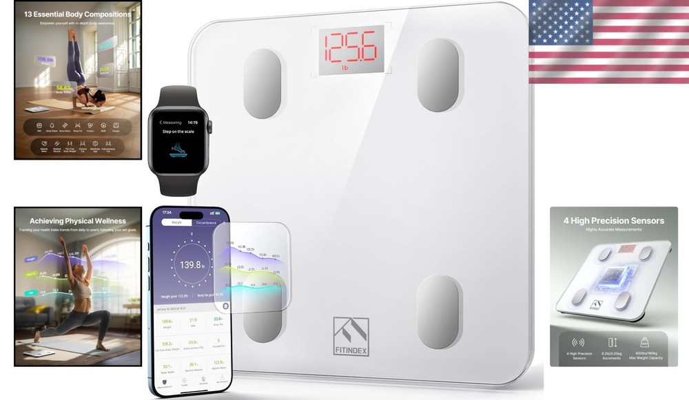 Bluetooth Body Composition Scale, 13 Analyzer - White