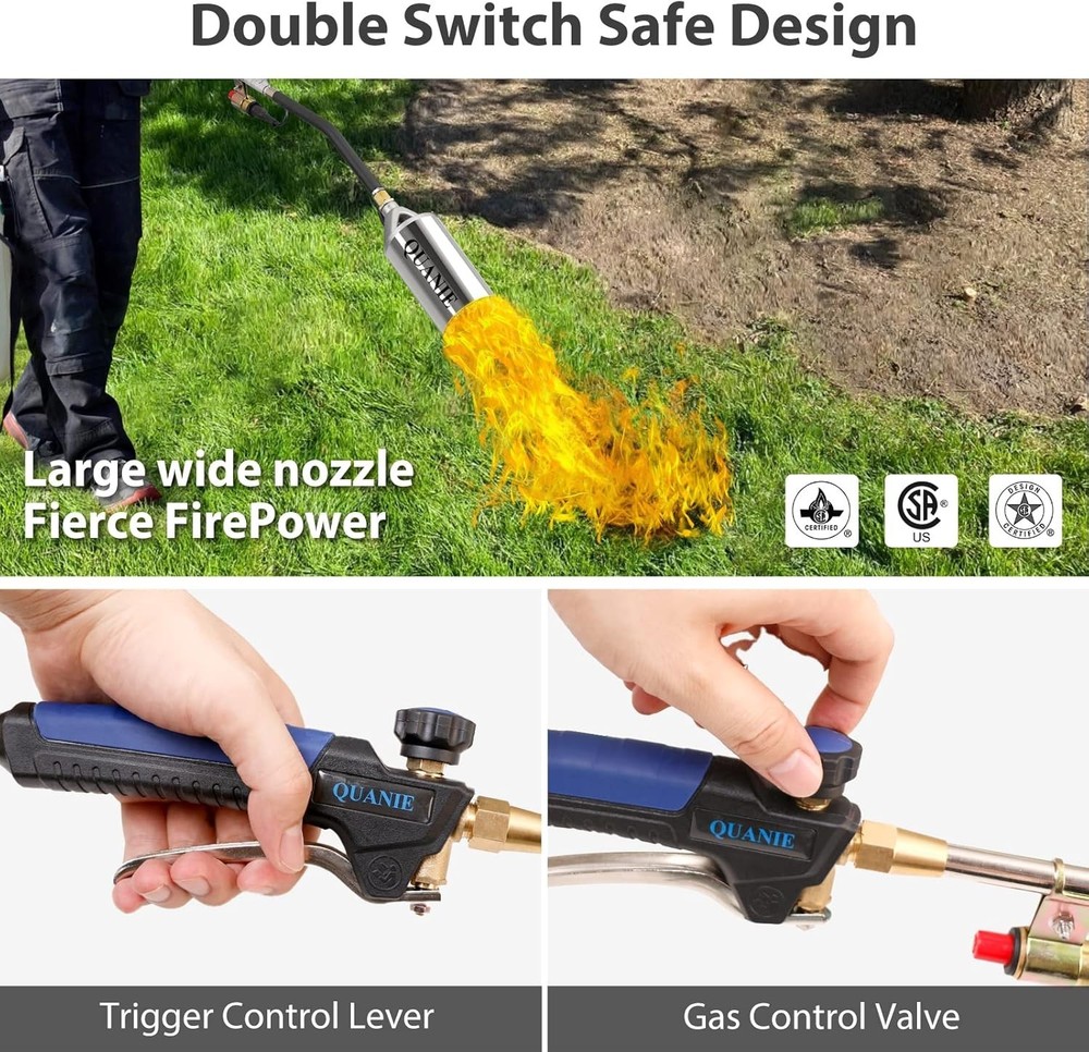 Environmentally Friendly Propane Flame Torch - Quick Weed Control with 10FT Hose