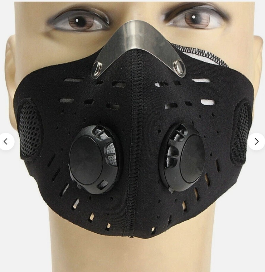 REUSABLE FACE MASK WITH BREATHING VALVE AND 5-LAYER REPLACEMENT FILTER