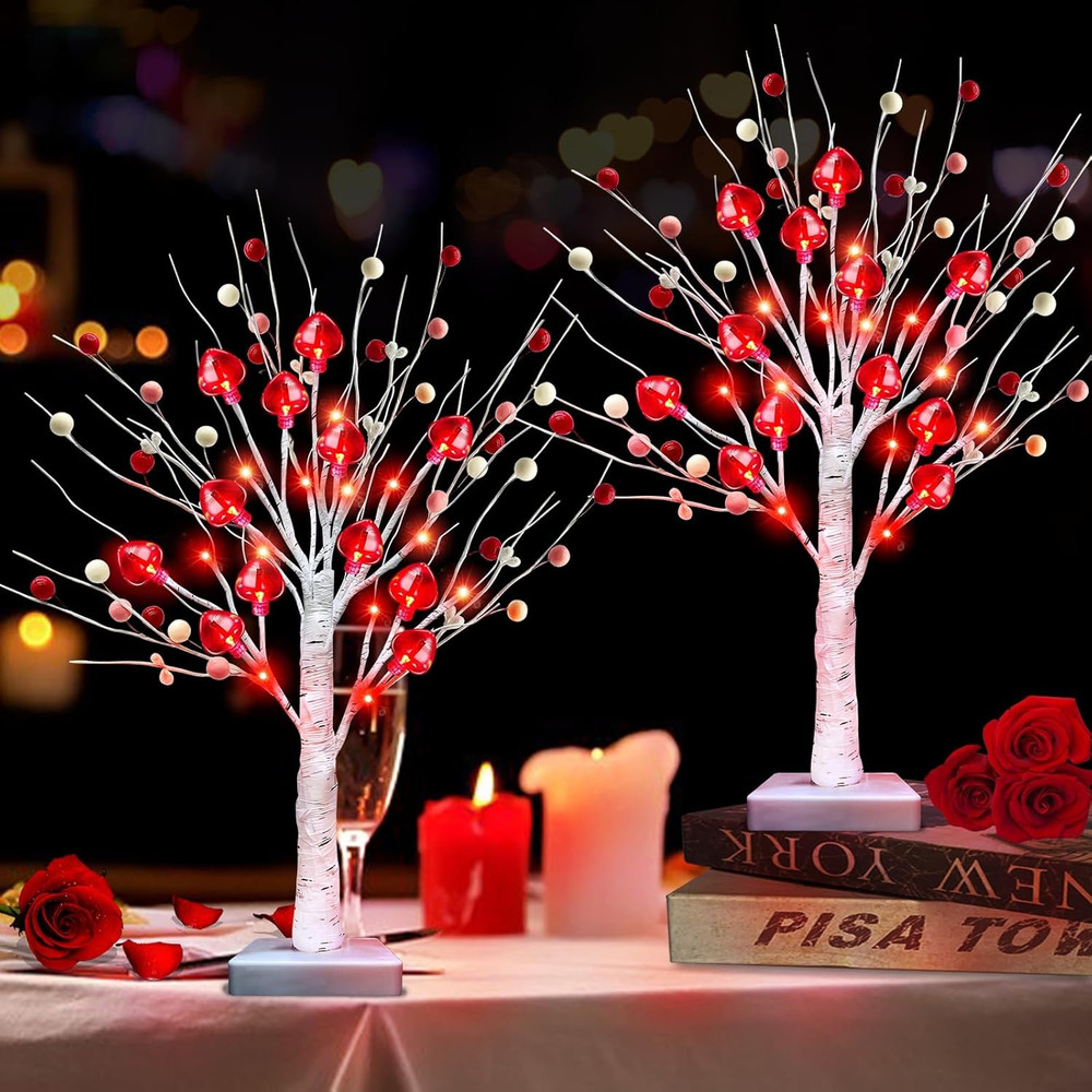 Prelit & Timer - Valentines Day Decorations, 2 Pack 18 Inch Valentines Day Tree
