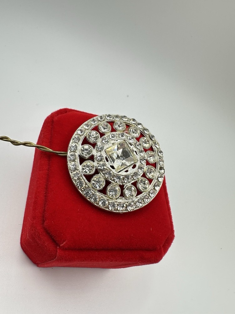 Antique Silver Tone Rhinestone Crystal Button Or Pendant Large Unsigned Read