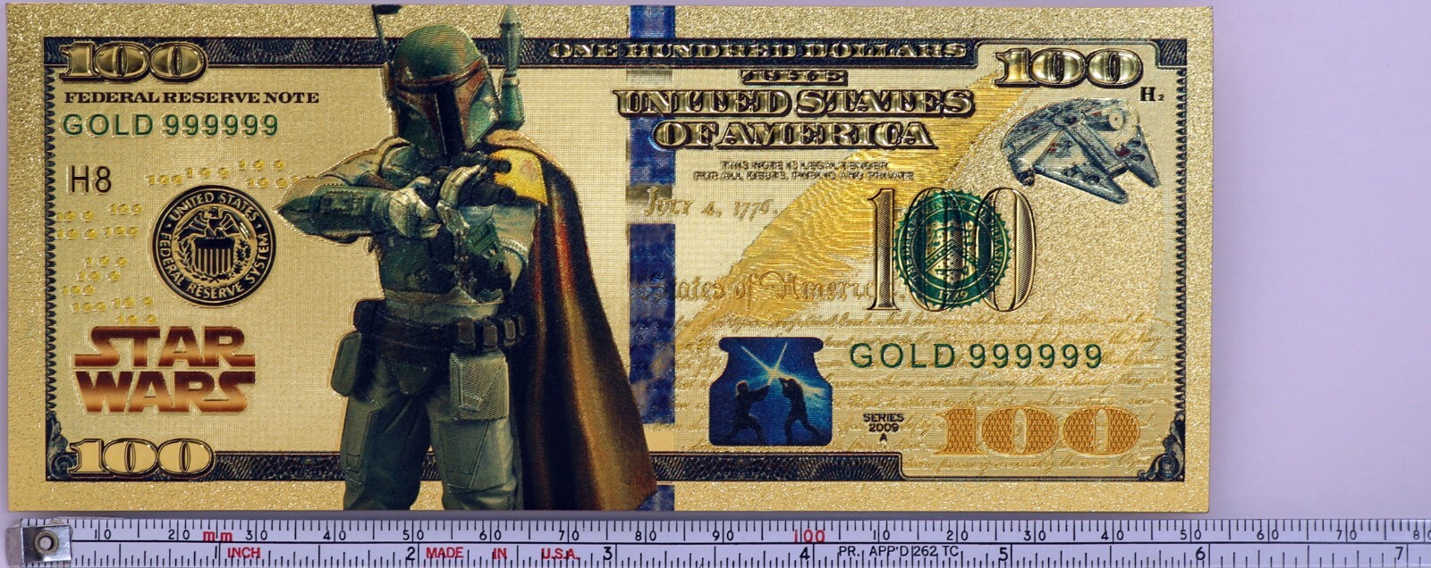 Lot of 8 Star Wars Darth Vader Yoda Luke Han Boba Fett Gold Foil Notes Set XS12