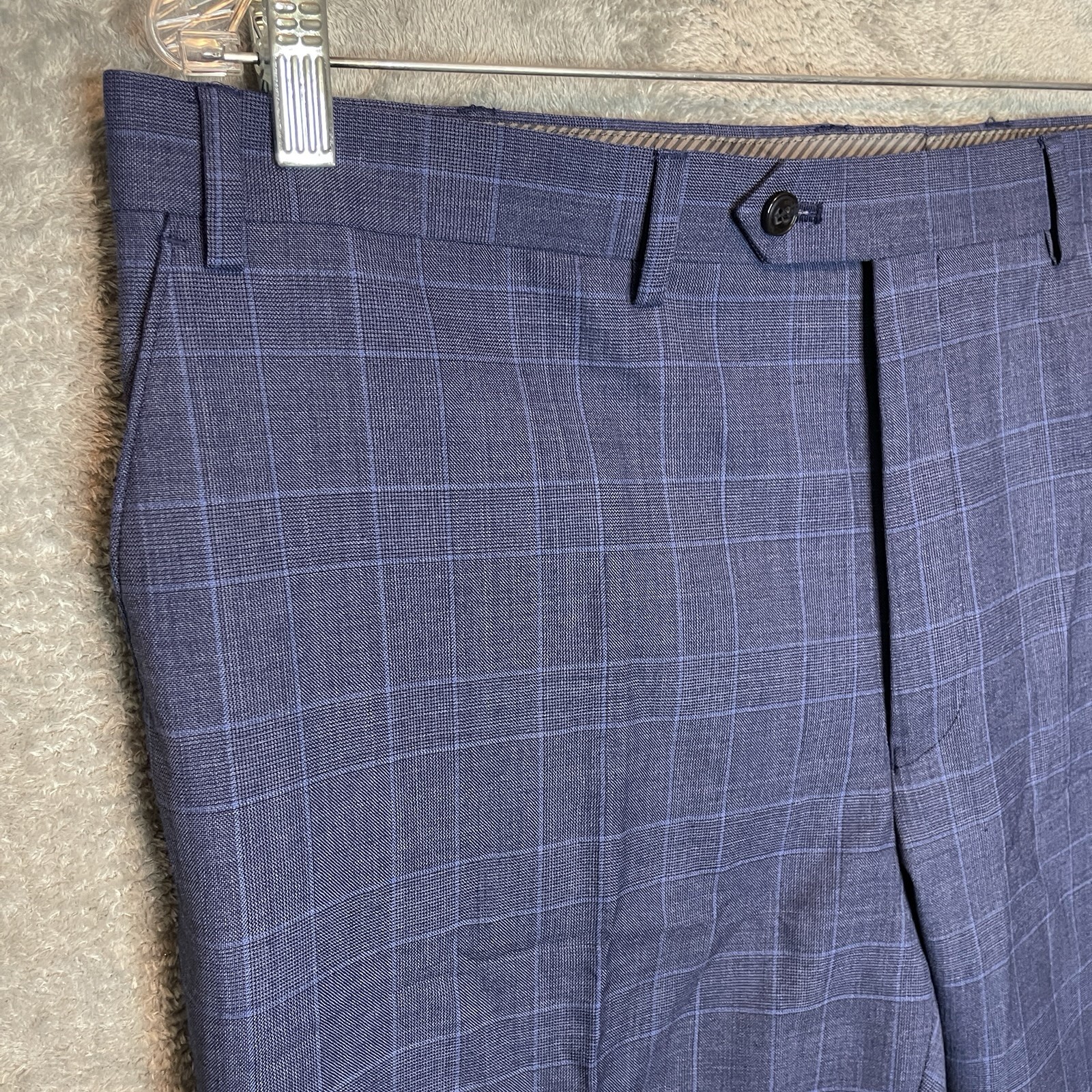 Michael Kors Mens Malone Classic Fit Plaid Wool Stretch Suit Pants Blue Comfort