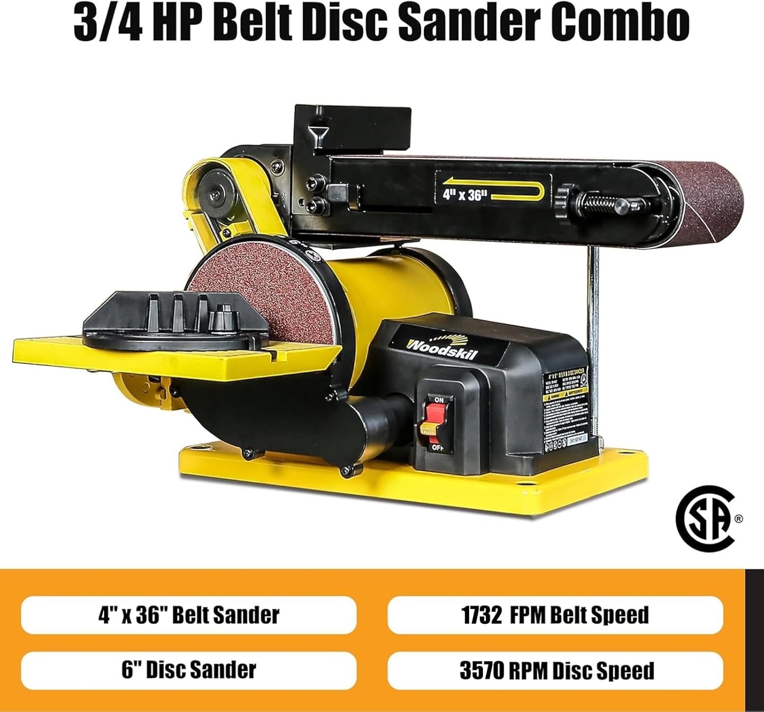 4.3A Belt Sander 4 x 36 in. Belt 6 in. Disc Sander with Double Dust Exhaust Port