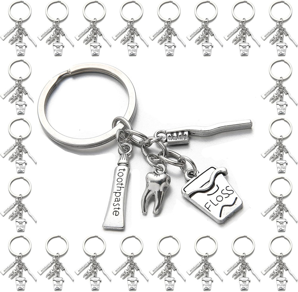 20PCS Toothbrush Toothpaste Keychain Tooth Shape Keyring Dentist Keychain