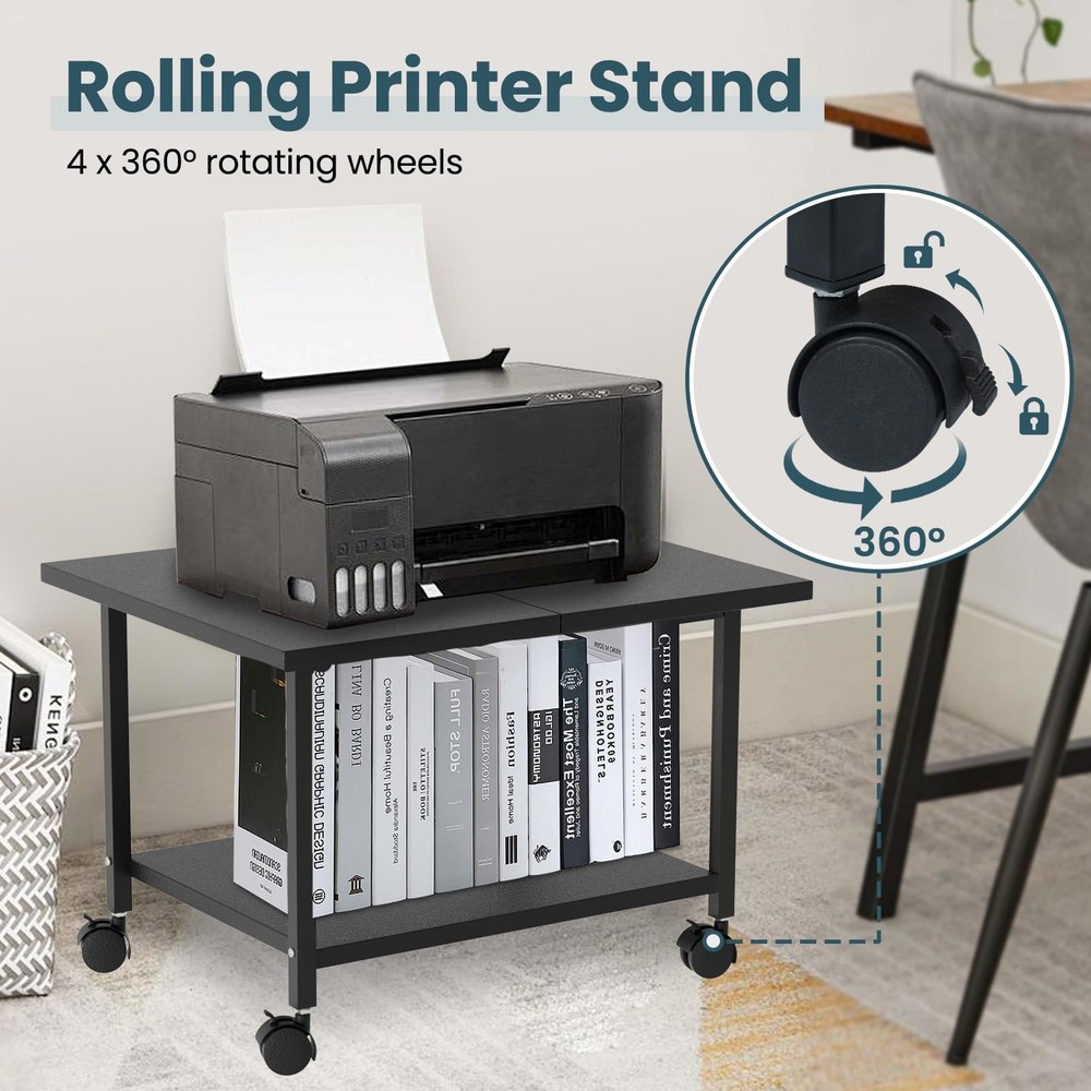 Printer Stand with Storage Under Desk Shelf, Desktop Printer Stand Organizer,...