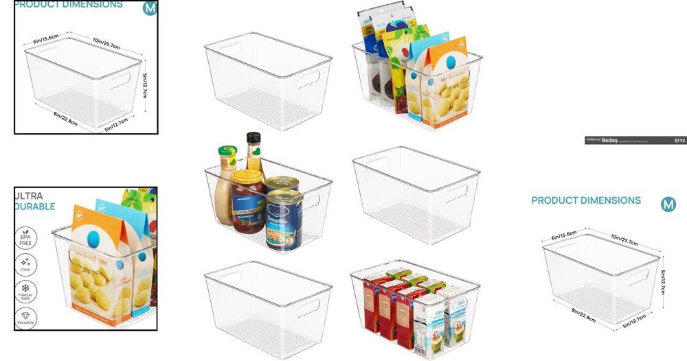 Medium Clear Storage Bins with Handles – Durable 6 PCS Kitchen Organization Set