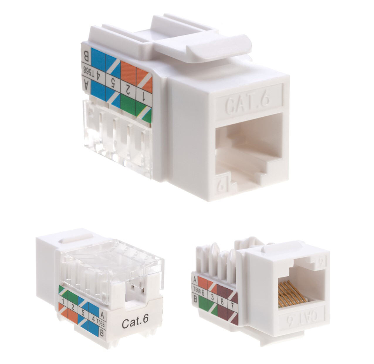 Cat6 White Keystone Jack 45 Degree Punch Down Network Connector Multi-Pack LOT