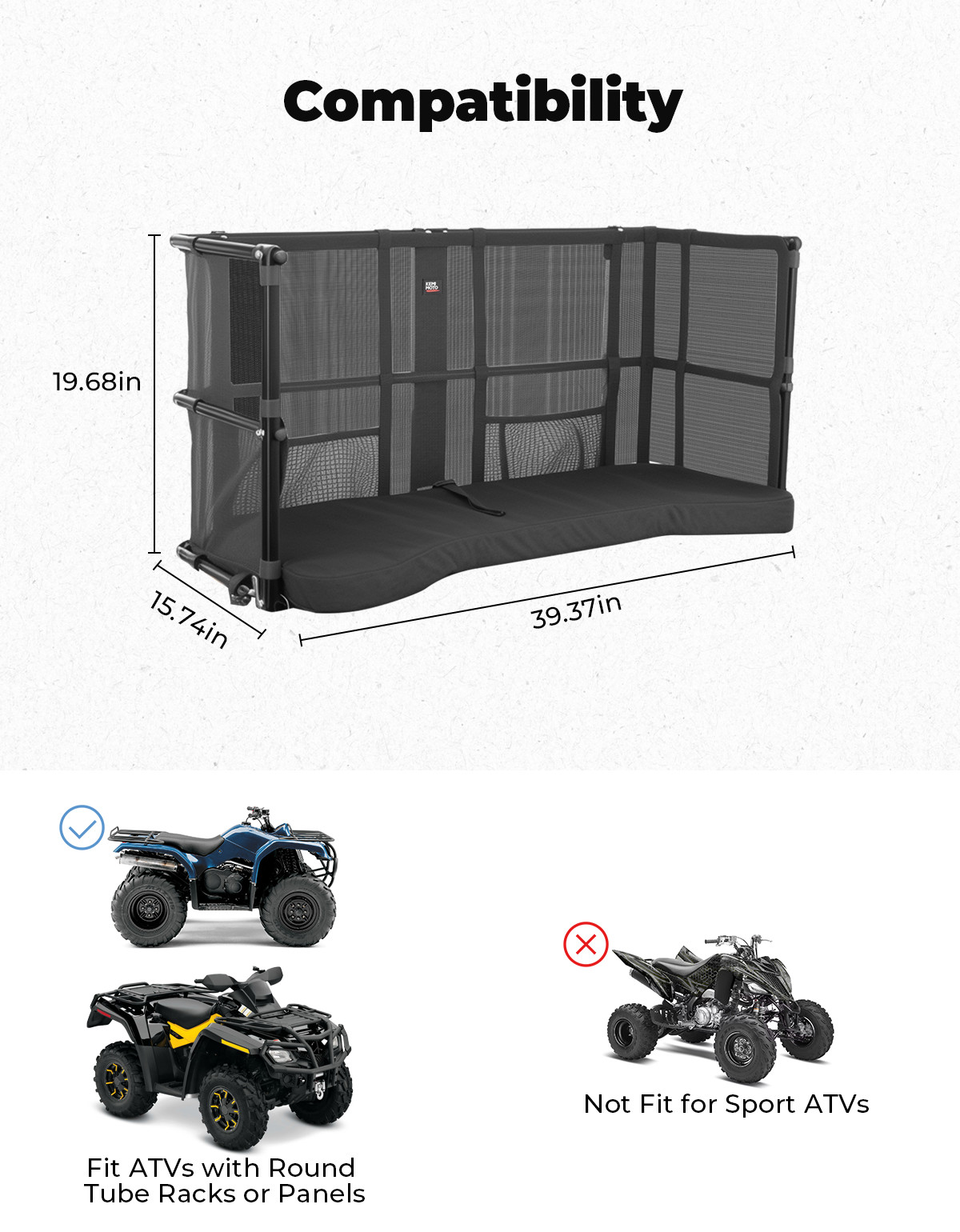 Pet Seat Cushion ATV Rear Rack Pad Dog Carrier For Can-Am Polaris Kawasaki Honda