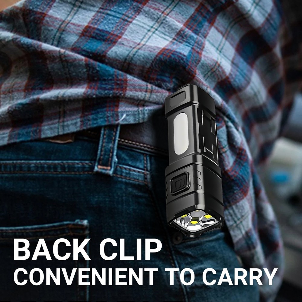 3x Mini Flashlight Rechargeable LED Small Flashlight Pocket Light EDC Work Light