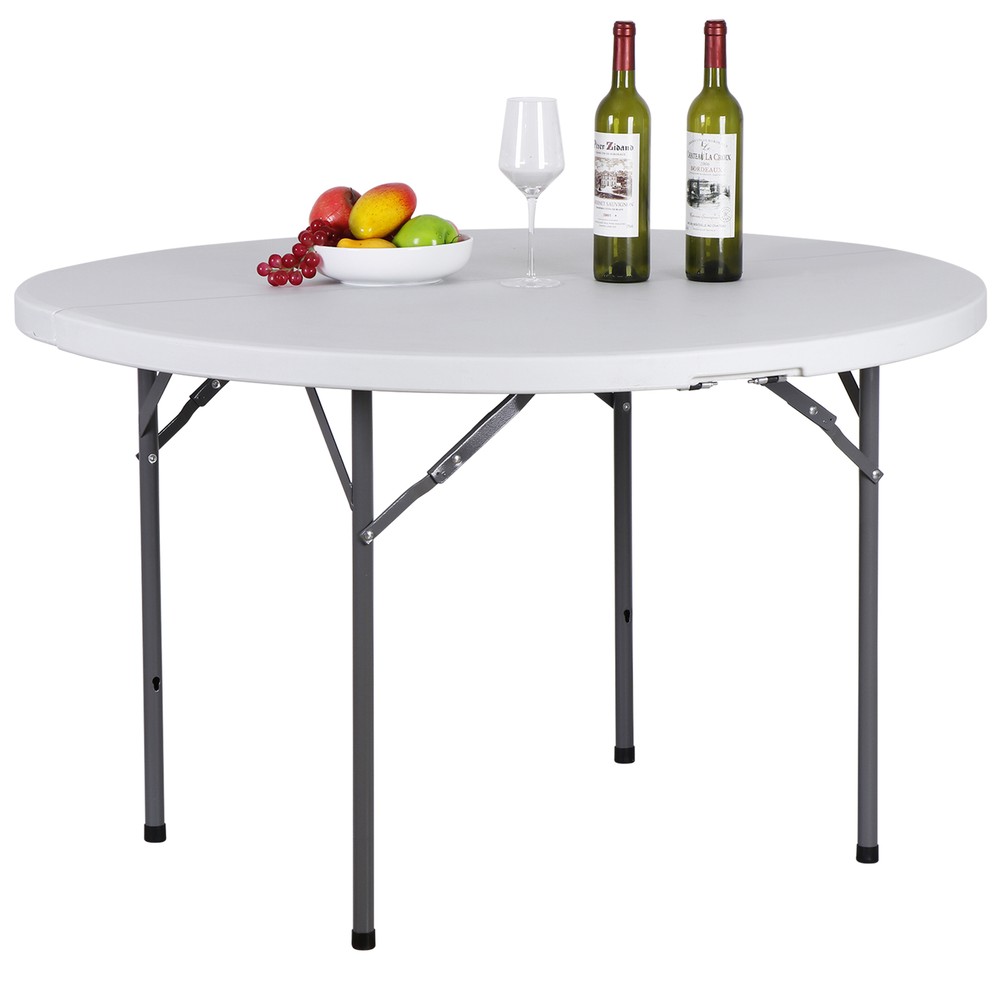 2PCS 4' Round Bi-Folding Camping Table Plastic Dining Card Table Kitchen Outdoor