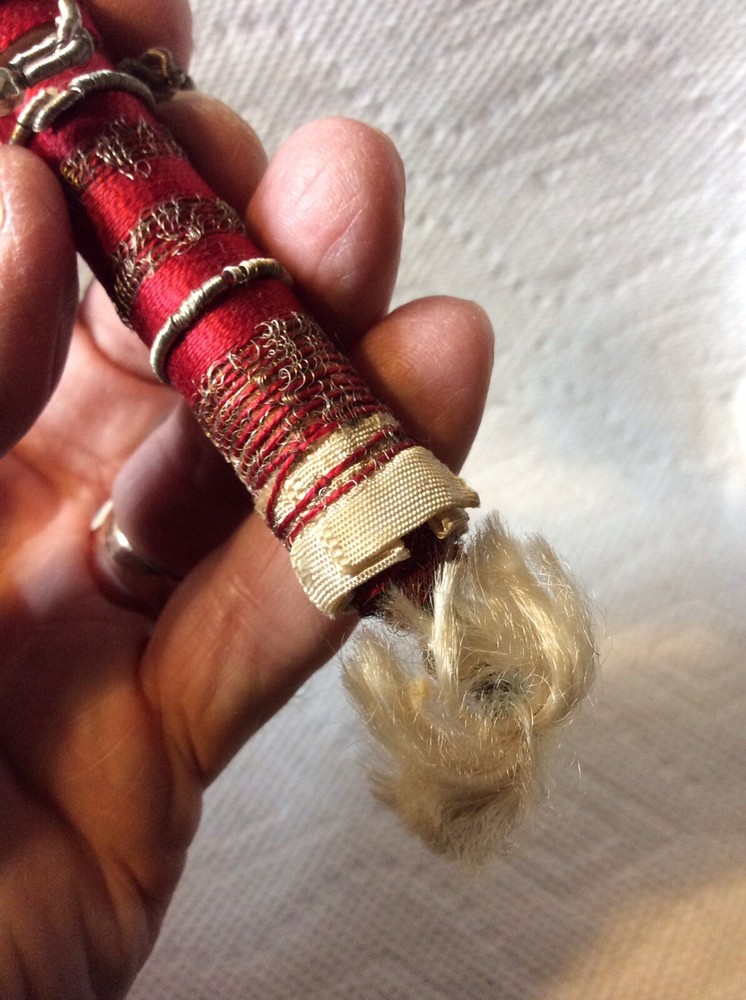 ANTIQUE SEWING-VICTORIAN SILVERED WIRE AND THREAD NEEDLE CASE