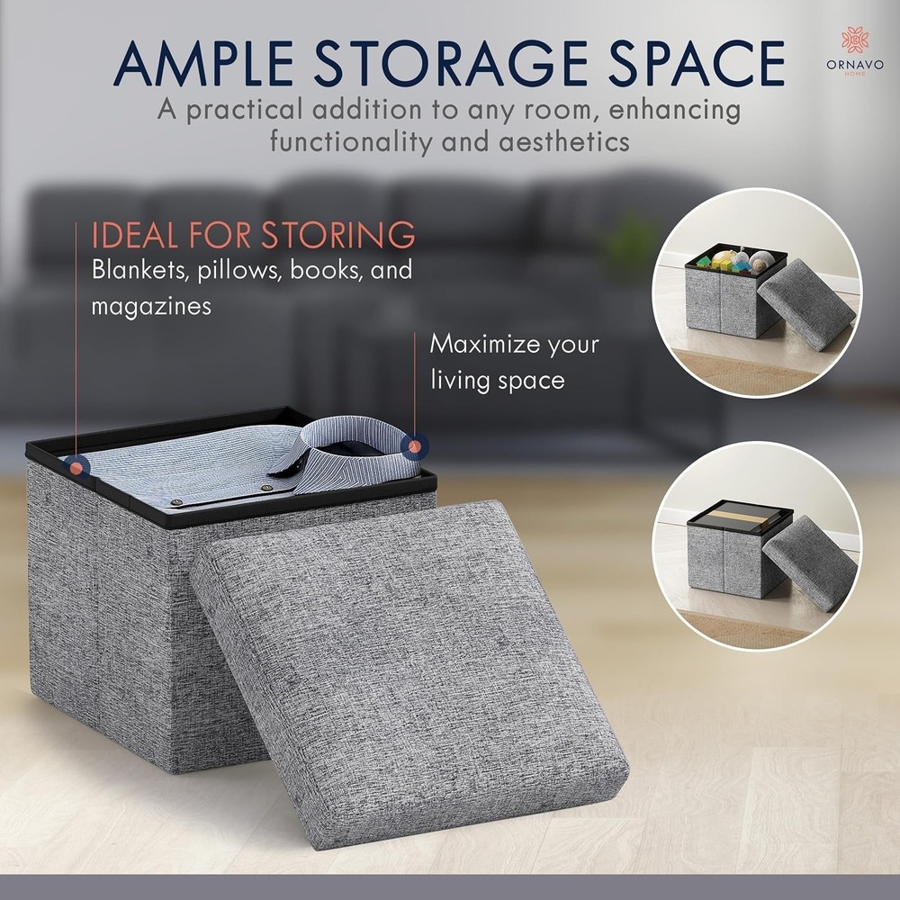 Home Small Storage Ottoman Foldable Collapsible Cube Square Linen Ottoman New