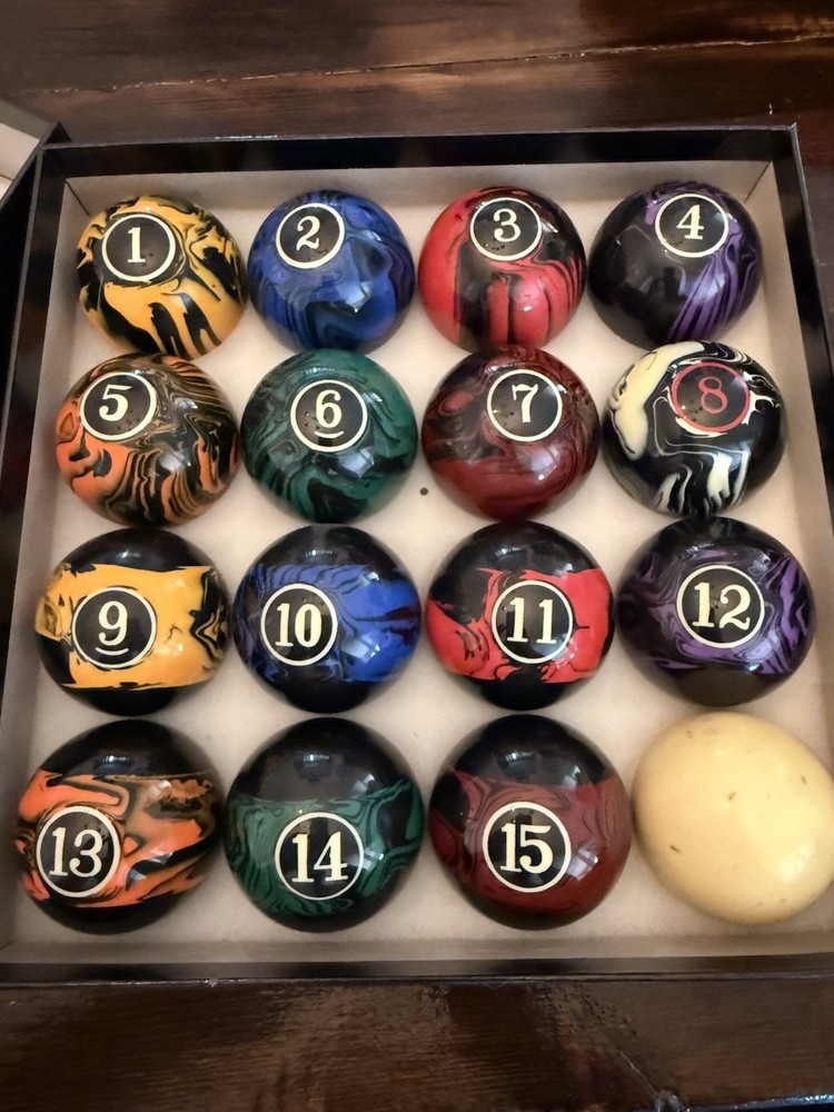 Vssal Dark Marble Pool Ball Set, Complete Set, Lightly Used with Box.