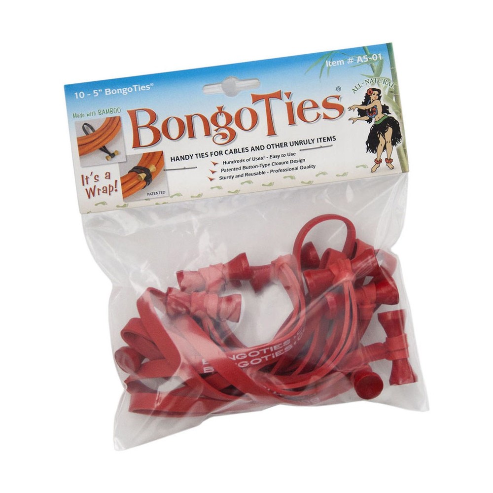 BongoTies 5" Style D Cable Tie, Red, 10-Pack