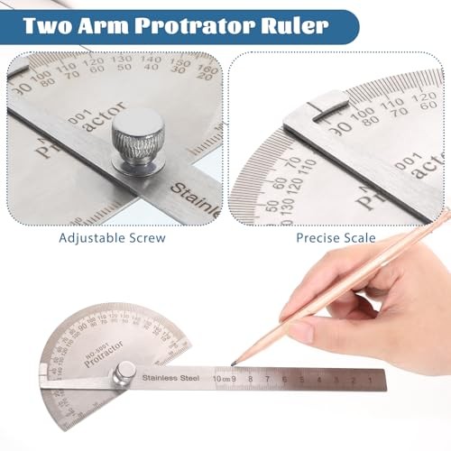 Stainless Steel Angle Protractor, 0-180 Degrees, Adjustable Woodworking Ruler