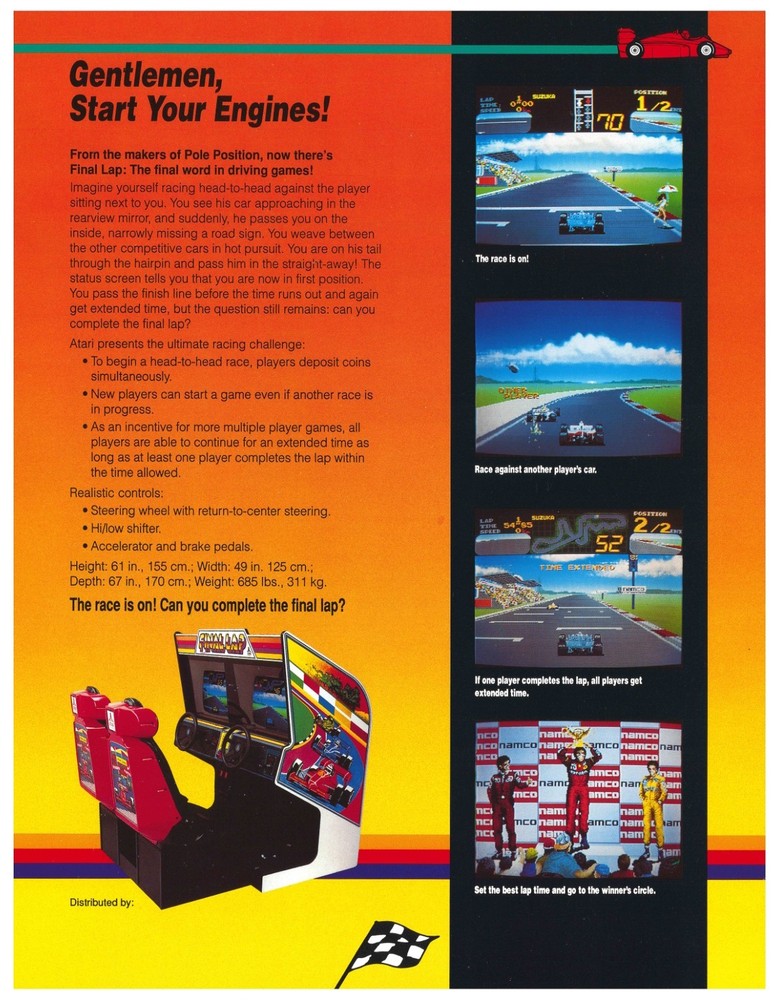 Final Lap Formula Racing Atari Video Arcade Flyer / Brochure / Ad - Excellent