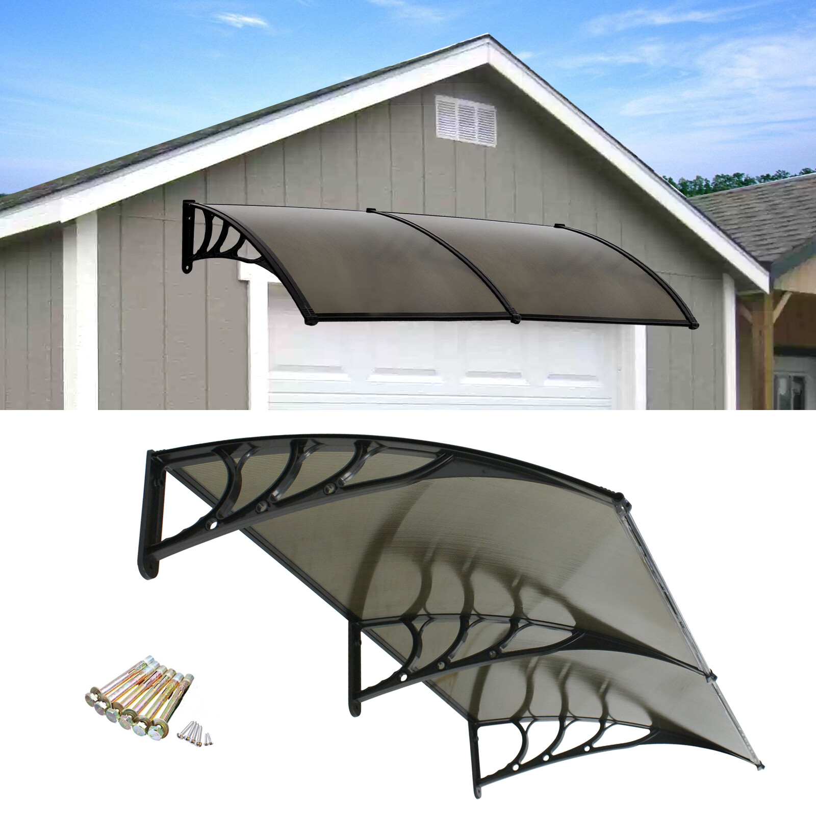 40 x 80 Window Awning Door Canopy Polycarbonate Cover, Brown