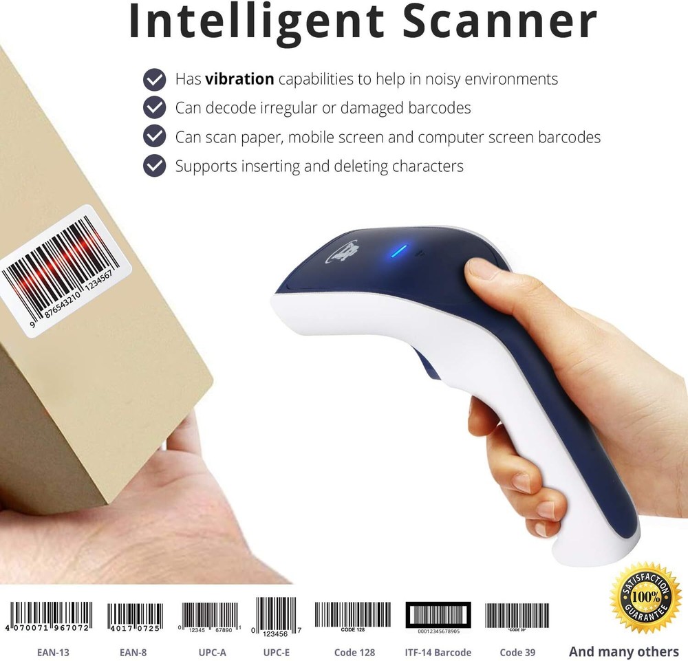Wireless, Rechargeable Bluetooth 3-in-1 Handheld Barcode Scanner USB Barcode/QR