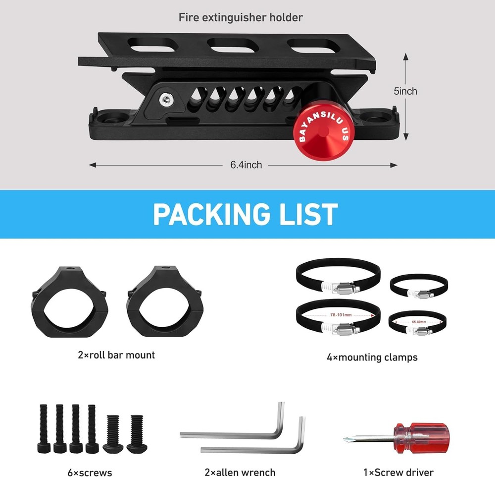 Quick Release UTV Fire Extinguisher Mount Kits Adjustable Roll Bar Fire Bracket