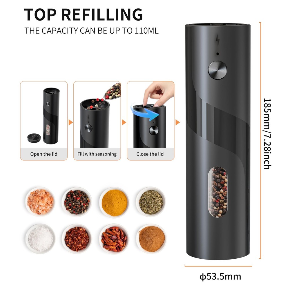 Salt and Pepper Grinder Set, Automatic Pepper Mill Grinder with Charging Base...