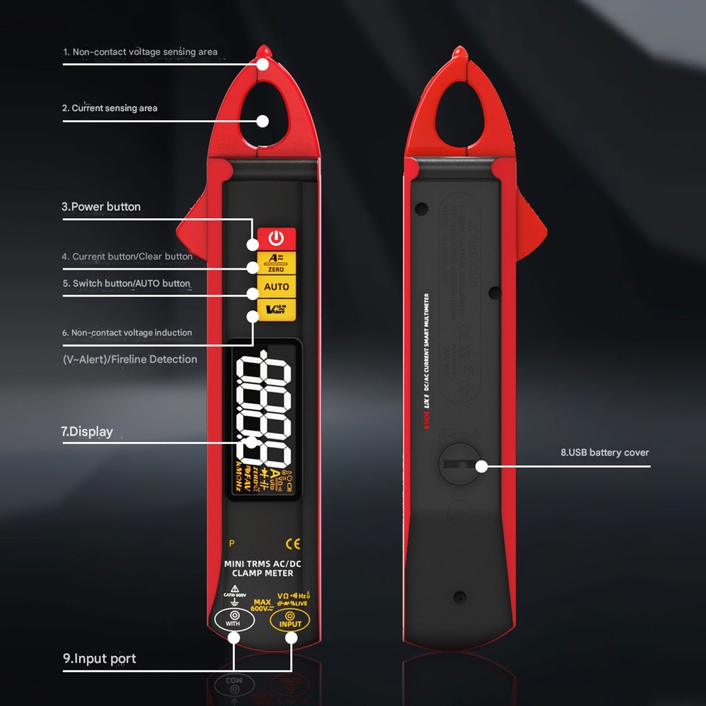BSIDE UX1 Mini Clamp Meter Digital AC DC Current Voltage Temperature MultimeteCb