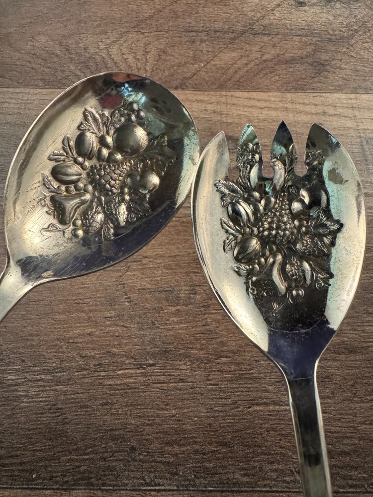 Sheffield Silverplated Salad Server Set Fork Spoon Rattail Pattern