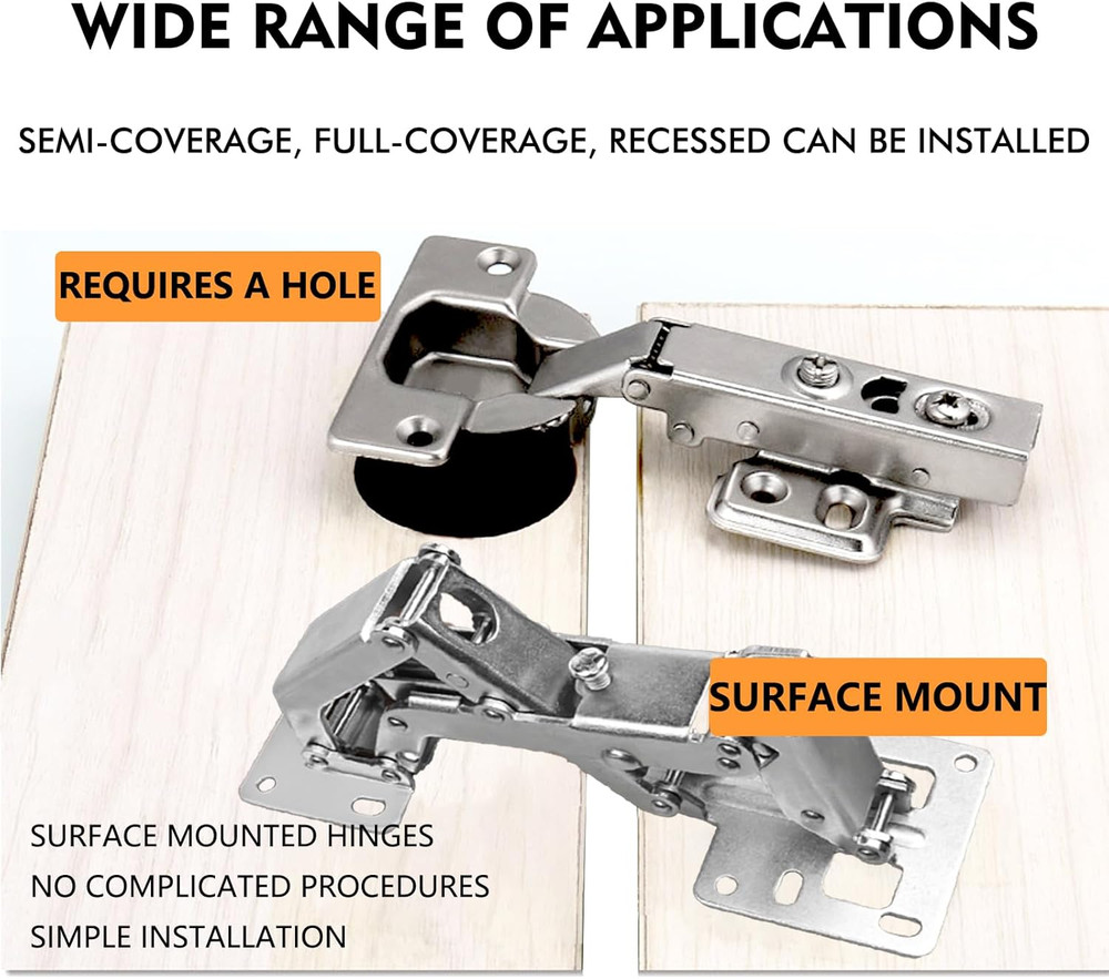 2 Pack 170 Degree Hidden Soft Close Adjustable Surface Mount Cabinet Hinges