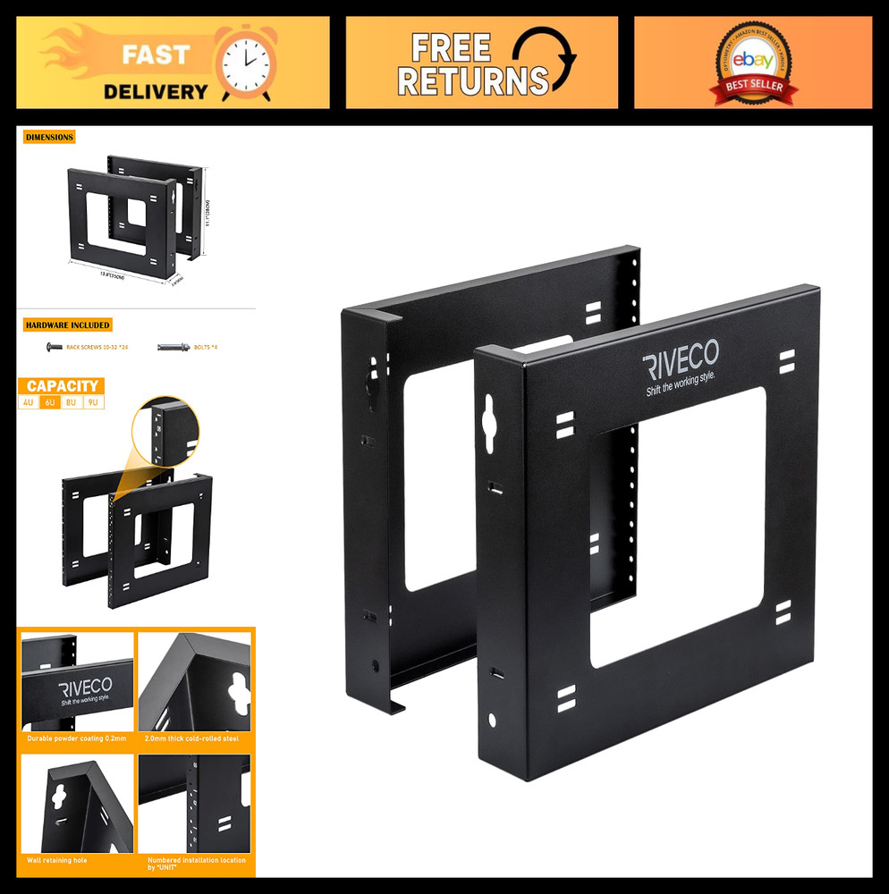 6U Open Frame Rack Wall Mount & Desktop Mount - No Assembly Server Rack for Netw