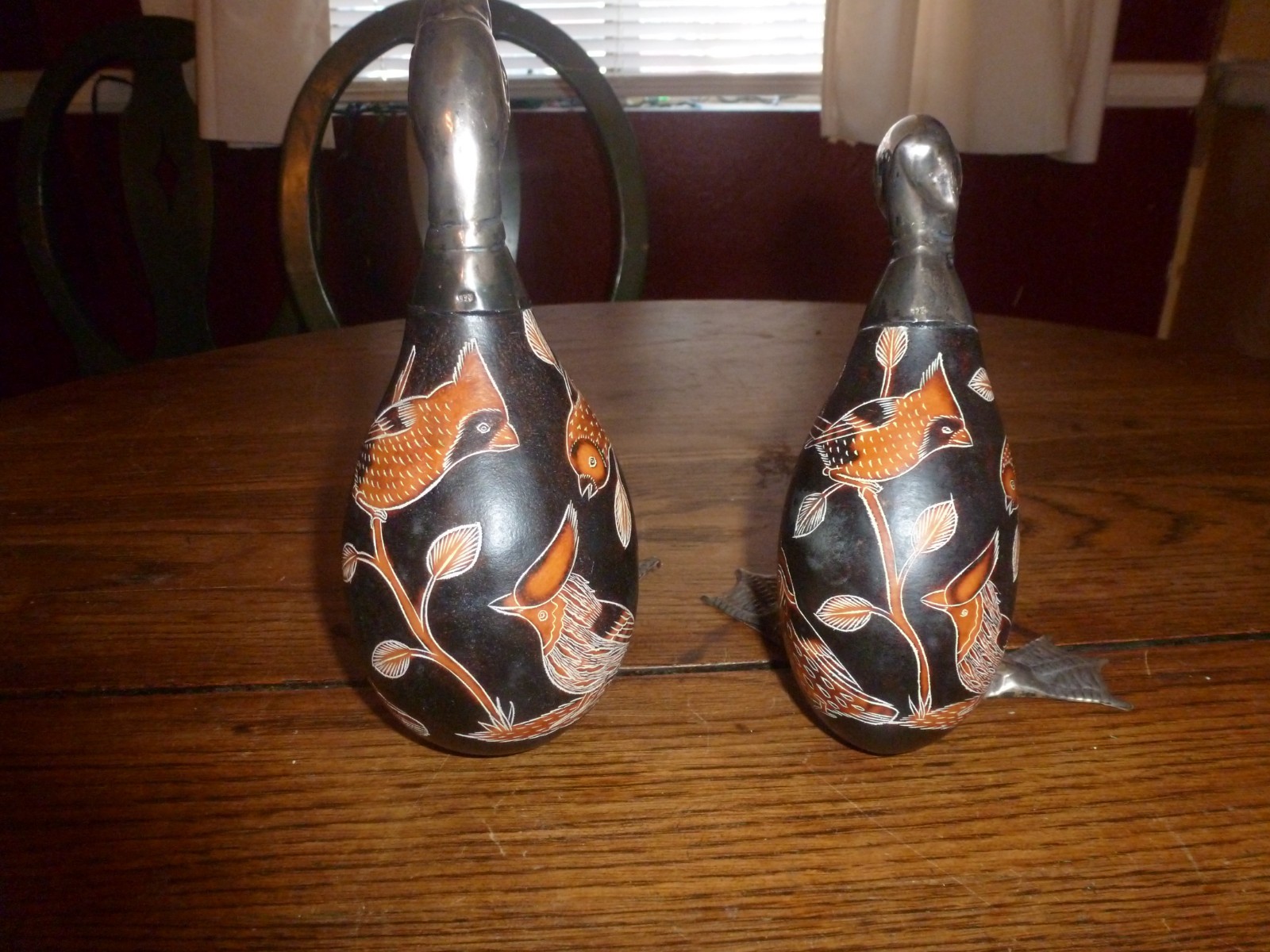 Sterling Silver 925 Vintage Hand-Carved Peruvian Gourd Art Duck