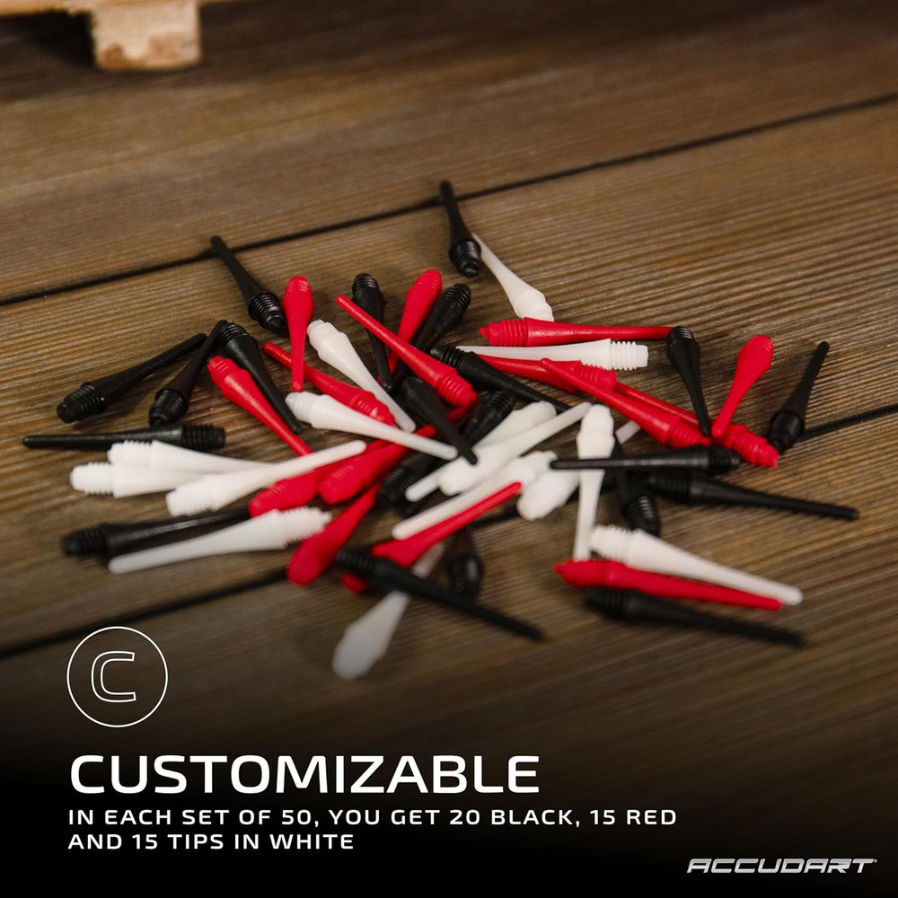 50‑Pack Replacement Soft Tip Dart Points – 2BA Thread Tips for Electronic Dartbo