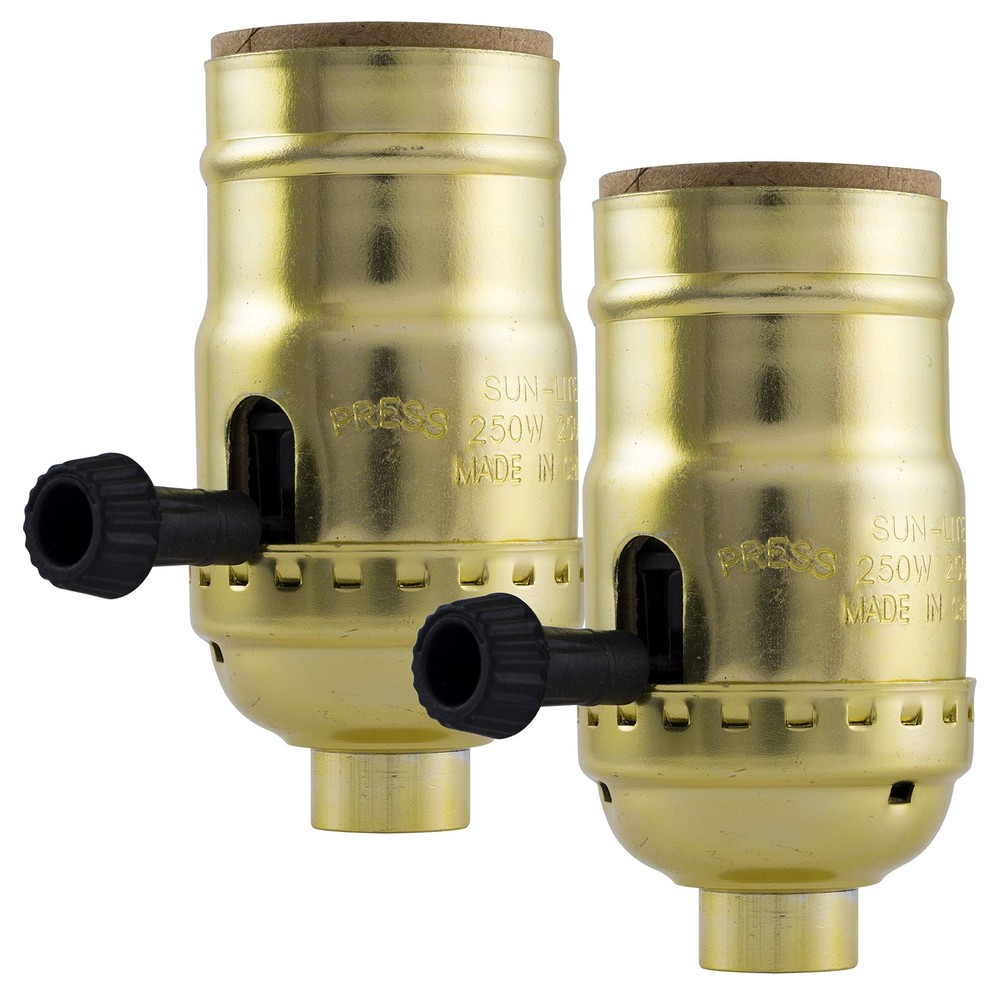 Power Gear 3-Way Lamp Socket, Medium Base, Turn for 2 Pack, Gold