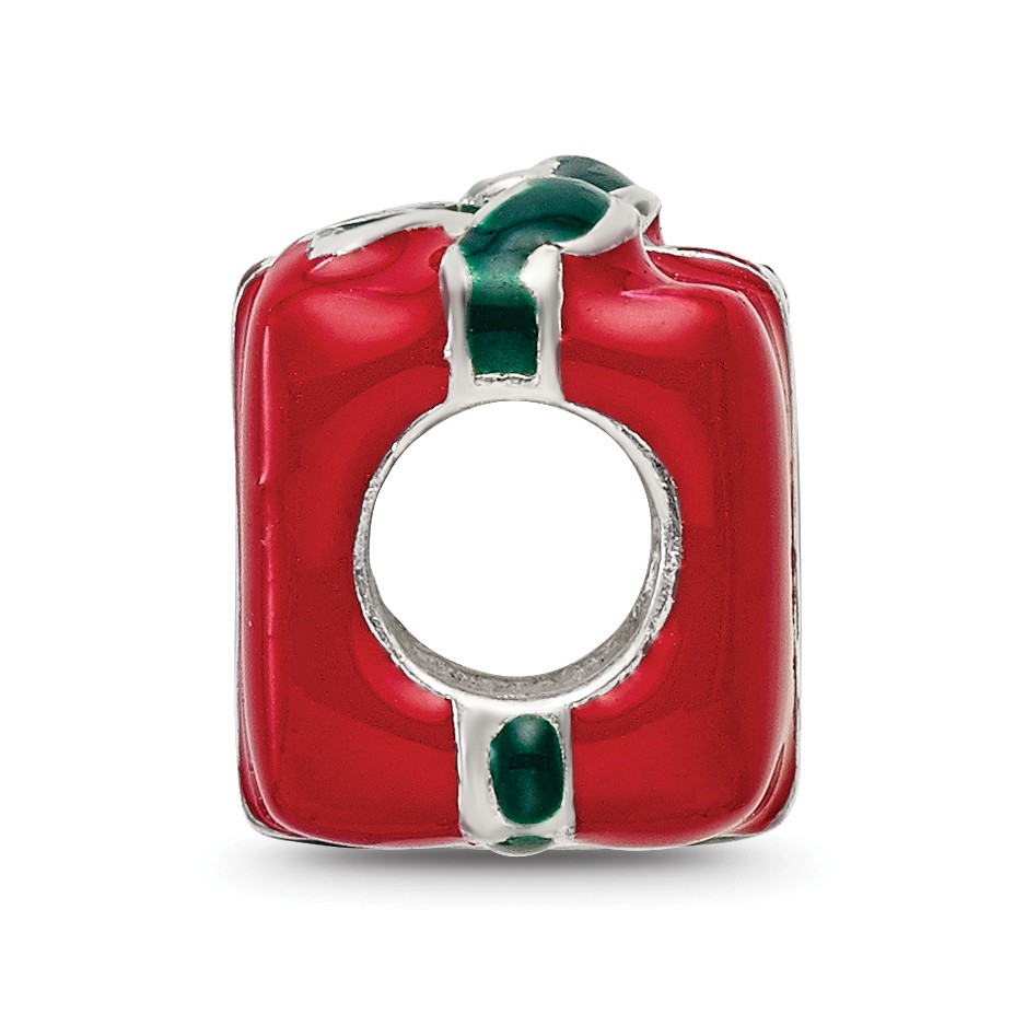 Silver Reflections Green & Red Enameled Present Bead QRS2950