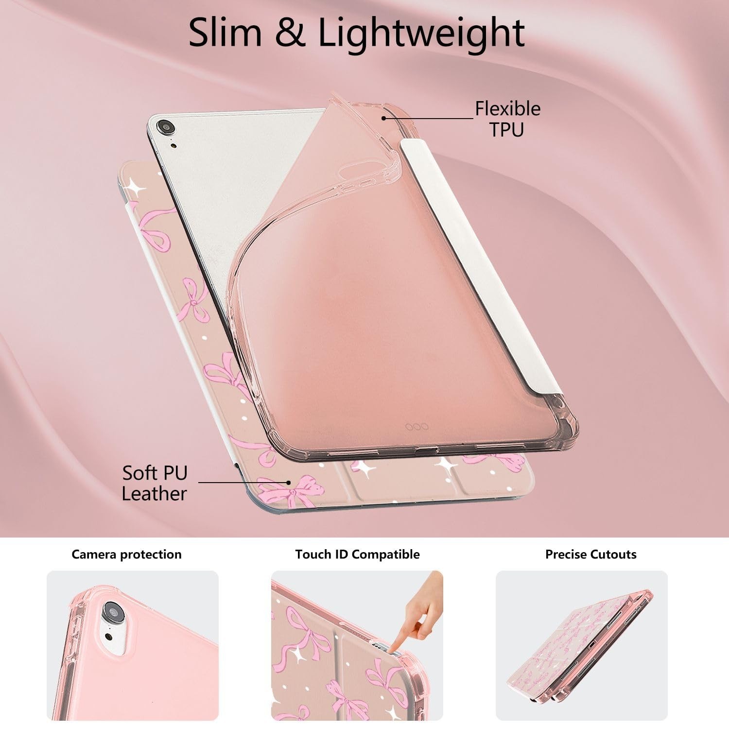 Cute Pink Bow Case for Ipad Pro 6Th/5Th/4Th Gen Girly Lovely Ribbon Cover for...