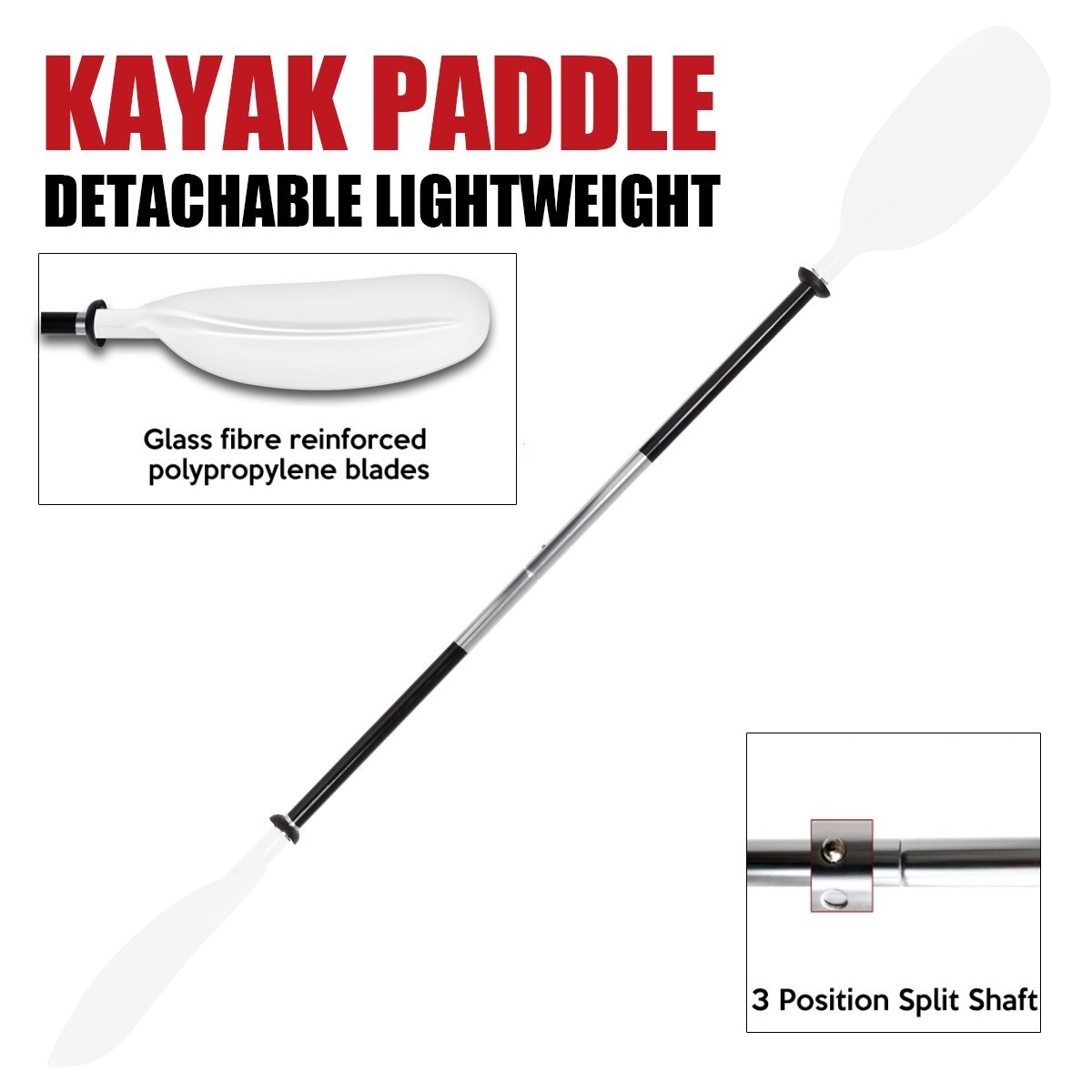 Oceansouth Aluminum Kayak Paddle White Asymmetric Detachable Lightweight Canoe