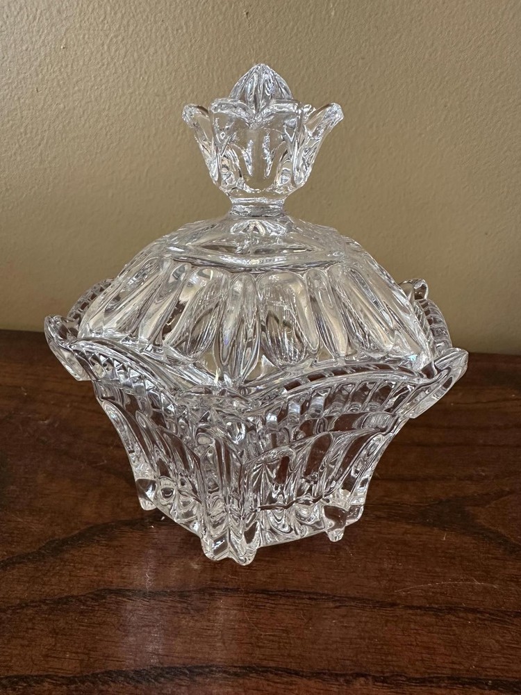 Vintage Cut Glass Hexagonal Trinket Box/ Serving Dish