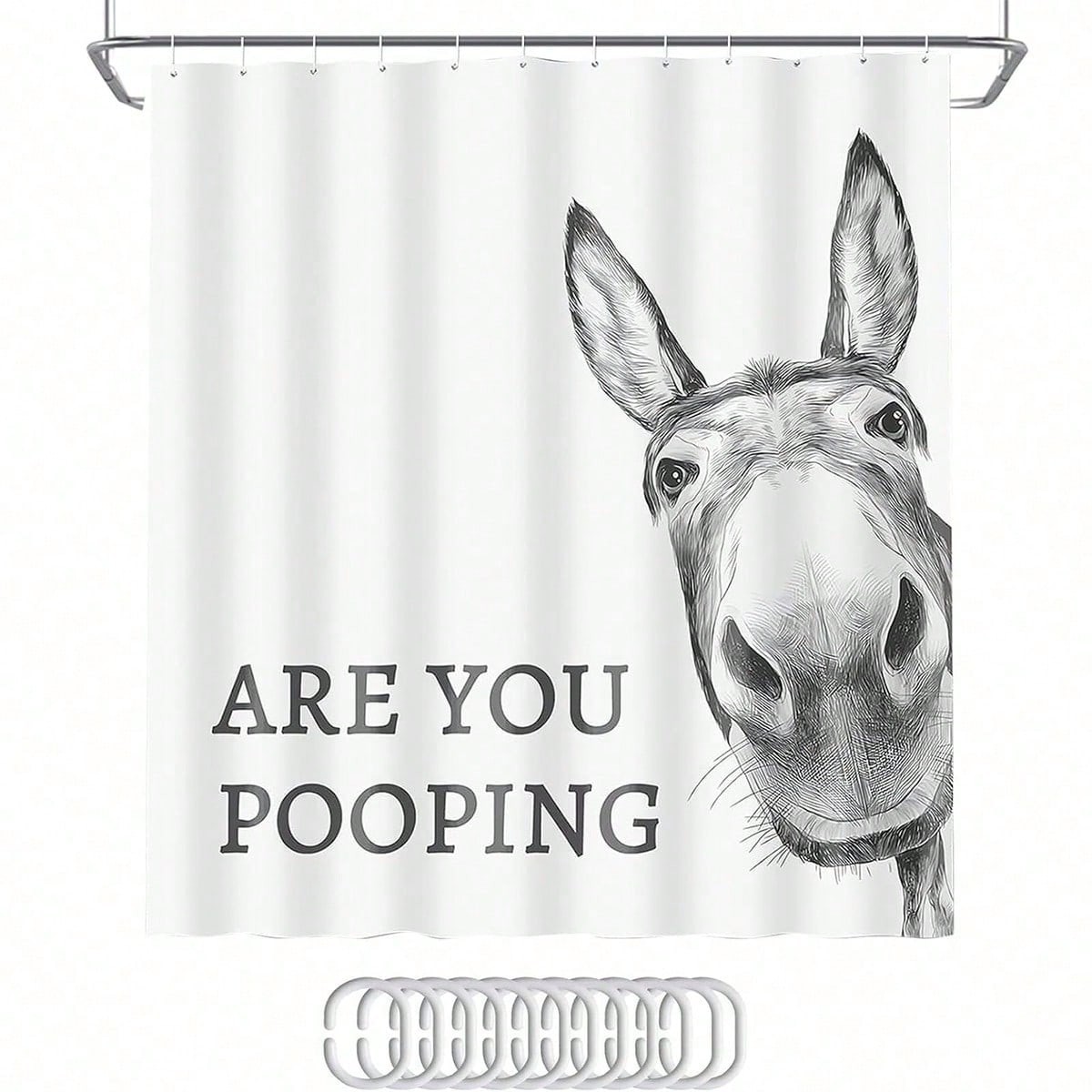 Funny Donkey Shower Curtain - 'are You Pooping?' Design, Humorous Bathroom Decor