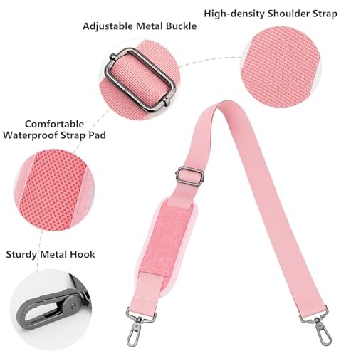 RAINYEAR 59 Inch Shoulder Strap for Bag, Adjustable Soft Padded Pink